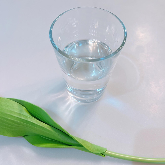 適当なサイズのグラスやカップ等に水道水を入れます。